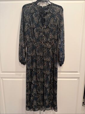 Tommy Hilfiger Long-Sleeve Paisley Midi Dress in Black and Teal